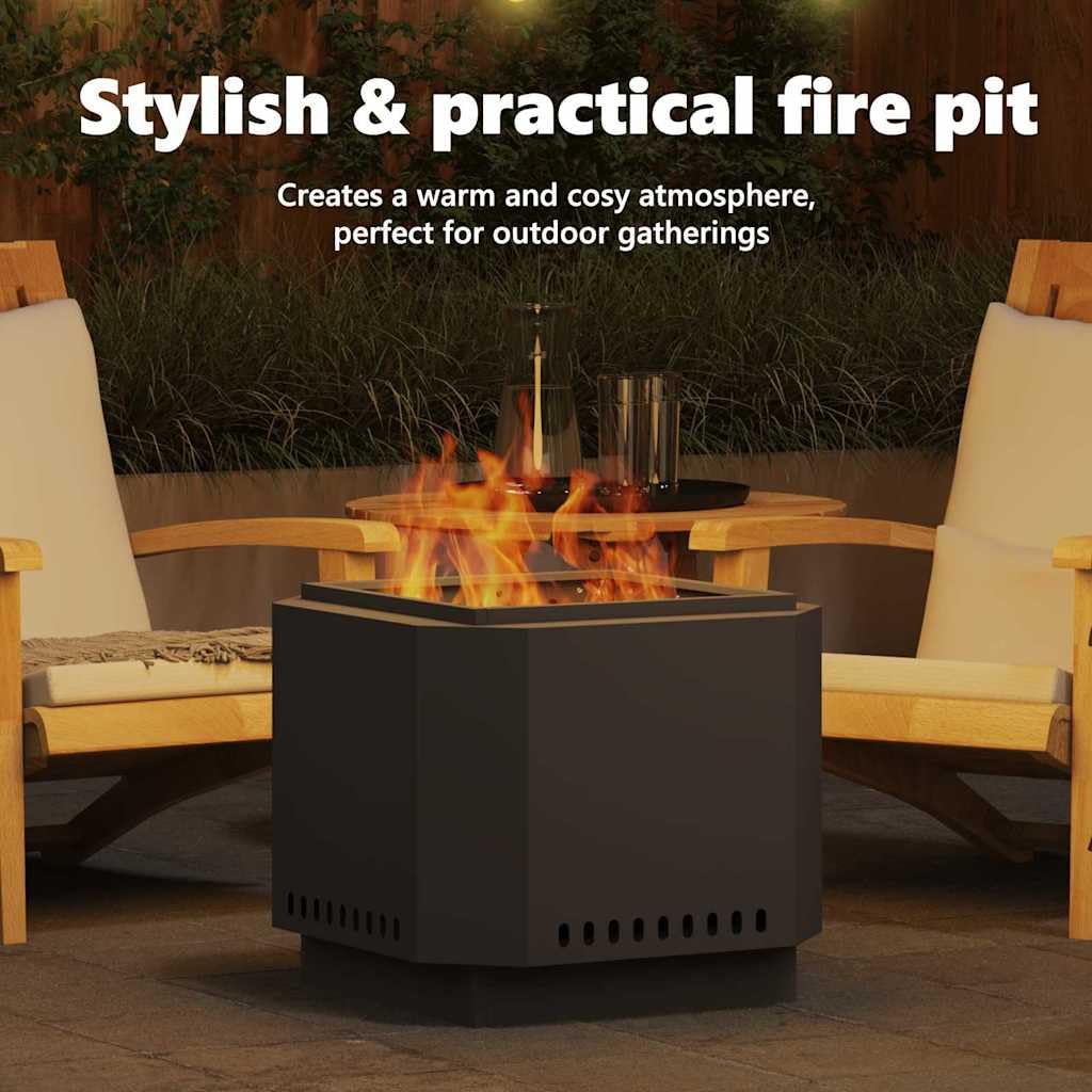 vidaXL Hoguera Sin Humo Negro 58 x 58 x 51 cm Acero Laminado en frío, Hogar Moderno, Calentador Resistente para Patio, Chimenea de Jardín, Punto de Encuentro Social