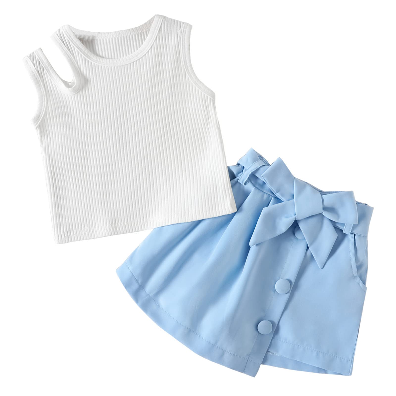 TBUIALL Girl's Two Piece Outfits Summer Toddler Girls Sleeveless Solid Colour Ribbed Tops Shorts Two Giraffe Baby Girl