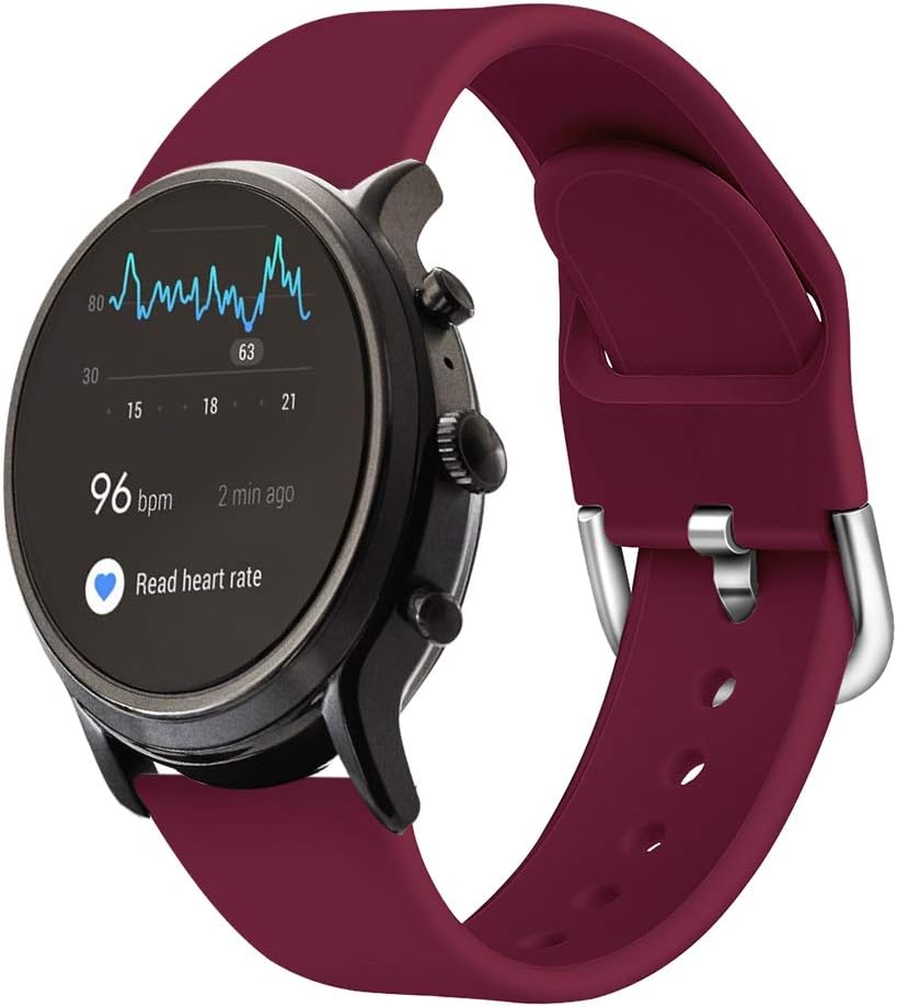 Qiyiguo Compatible for Samsung Galaxy Watch 3 45mm /Galaxy Watch 46mm Band, Replacement 22mm Solid Color Watch Band for Fossil Men's Gen 5 Smartwatch (Julianna/Carlyle/Garrett)/ Gen 5E, Wine Red(S)