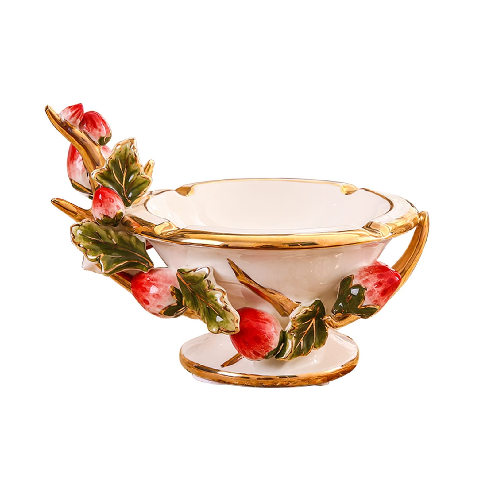Sdgeryeeg Onecolor Ashtray， Luxury Strawberry Carved Decoration Ceramic Anti Fly Ash Smoking Tray