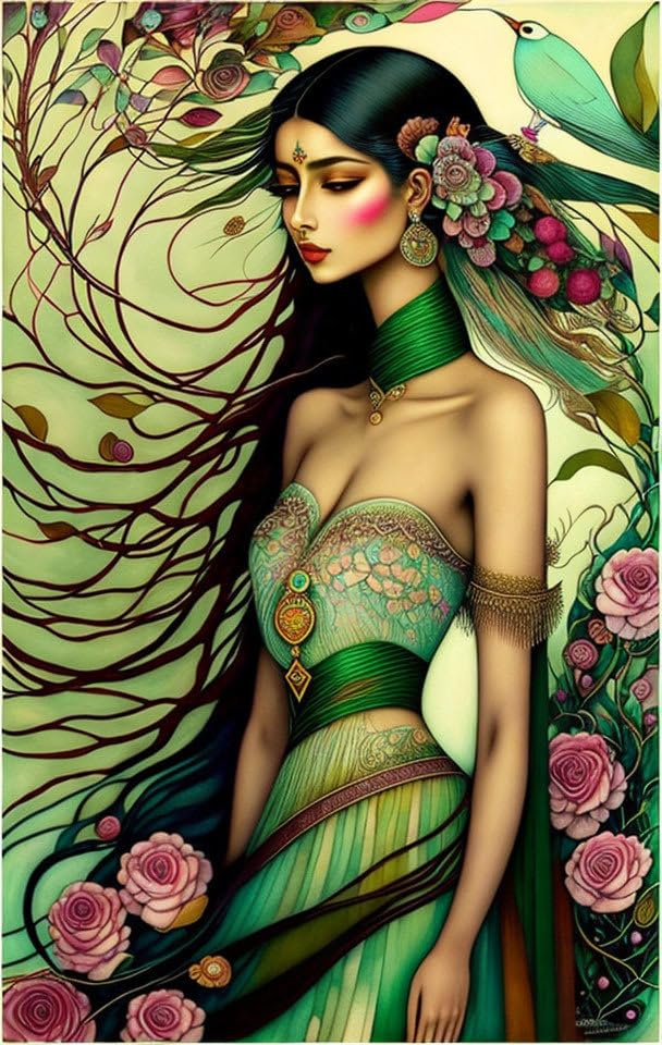 Poster femme vert jade SERENDIPITP toile 58x90cm sans cadre décoration murale