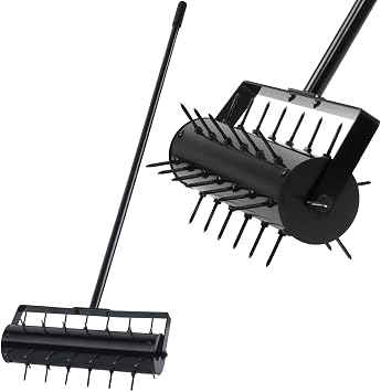 Rolling Lawn Aerator Roller with 42 Reinforced Steel Spikes, Heavy Duty Manual Lawn & Yard Aerator Tool, Pre-Assembled Push Grass Aerator with Adjustable Handle for Garden Soil