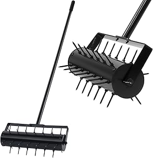 Rolling Lawn Aerator, 42 Spikes Pre-Assembled, Heavy Duty Grass Aerator Tool with Adjustable Handle, Push Grass Aerator for Lawn Care and Healthy Growth