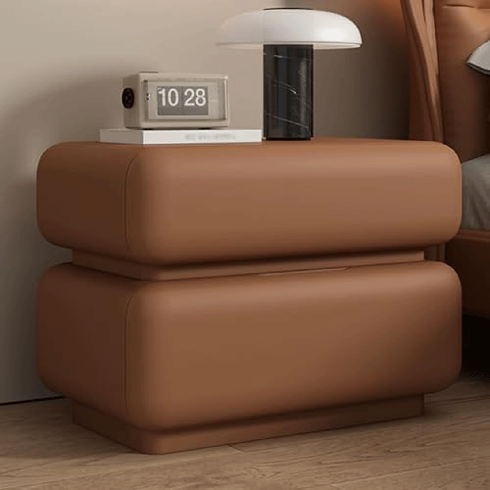 SXZenSpace Luxury Nightstands Modern Wooden Bedside Table Pu Leather Finish Cabinet with Drawers No Installation Required Side Table(Orange,40cm)
