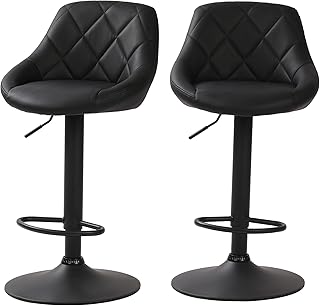 Millhouse Modern Bar Stools Set, Leatherette Exterior with Adjustable Swivel Gas Lift, Black Footrest for Breakfast Bar, Kitchen & Counter (DM585 Black)