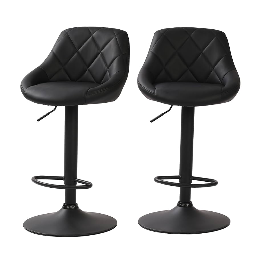 Illhouse Odern Bar Stools Set, Leatherette, Adjustable Swivel Gas