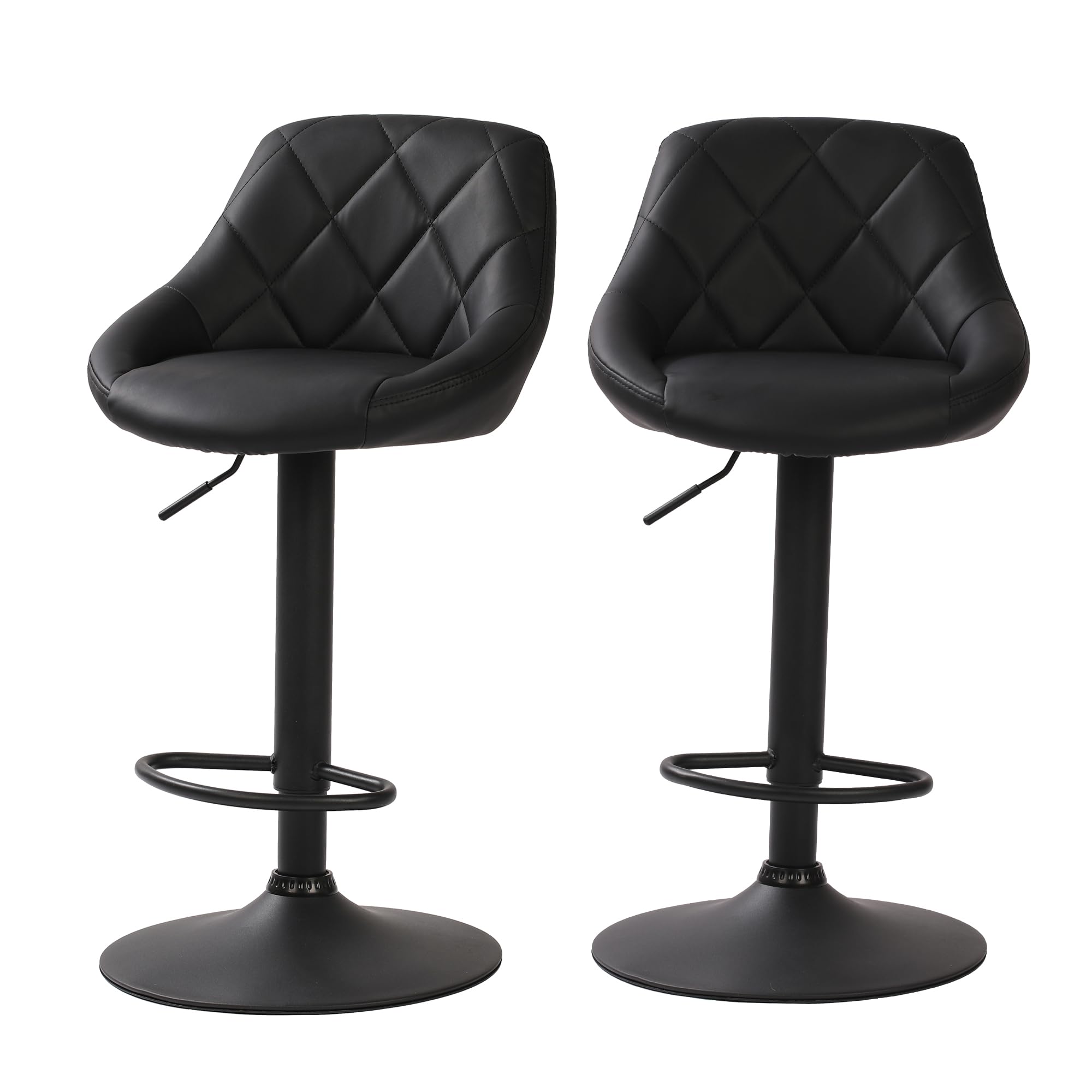 Millhouse Modern Bar Stools Set, Leatherette Exterior with Adjustable Swivel Gas Lift, Black Footrest for Breakfast Bar, Kitchen & Counter (DM585 Black)