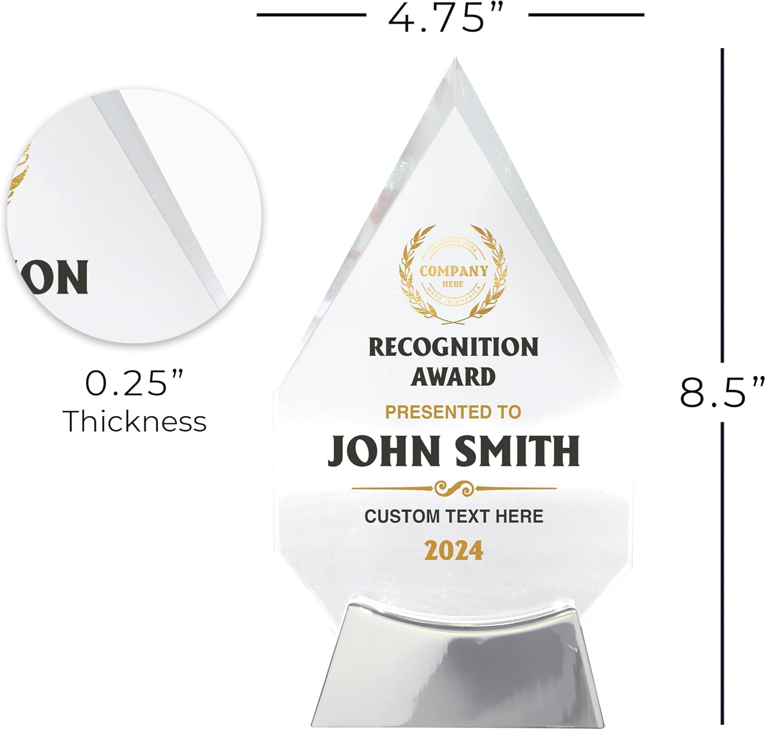 9 1/4" Personalized Glass Plaque for Awards and Trophies, Custom Award for Employee of the Month, Retirement, Leadership and Appreciation Gift N (D5)