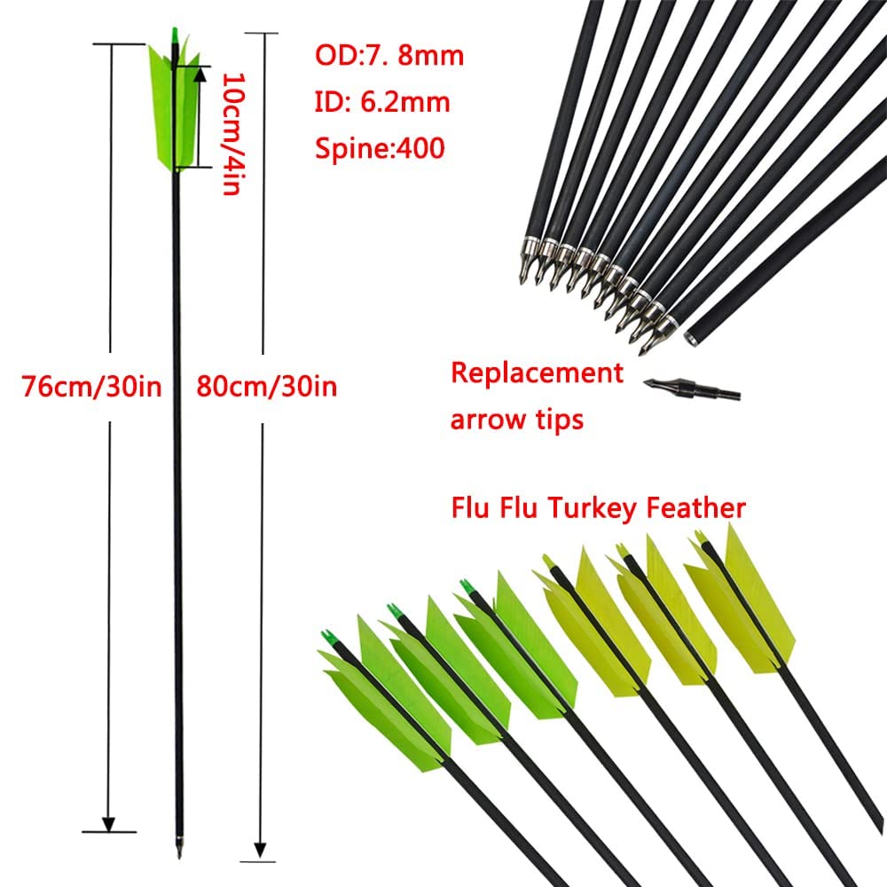 3/6/12pcs Archery Mix Carbon Arrow OD7.8mm 400 Spine Arrow With Turkey Feather F