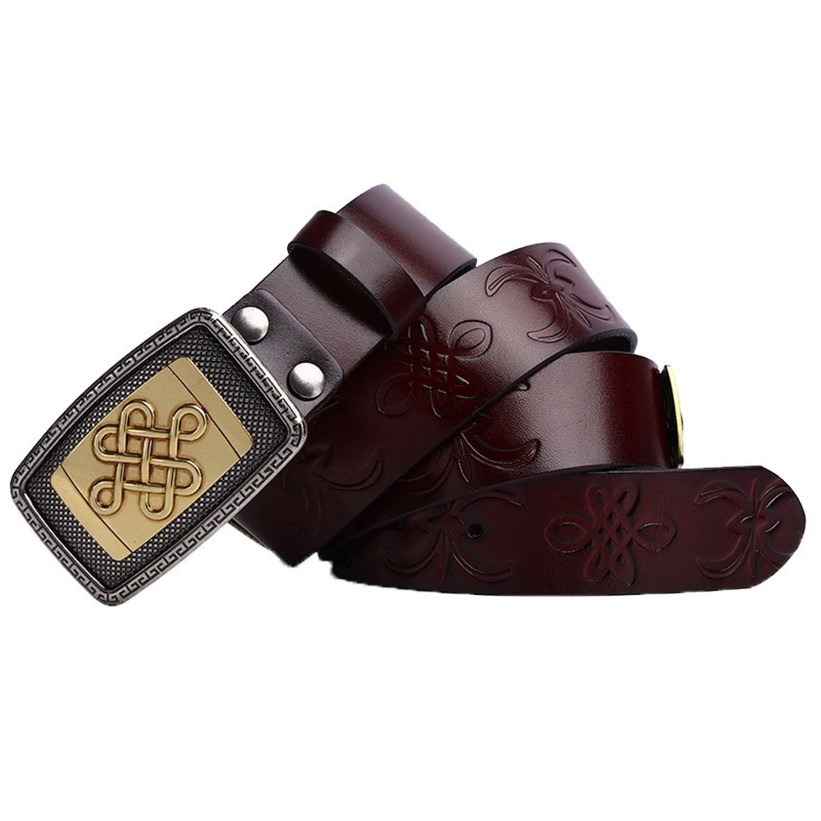 Ceinture en cuir marron, 115 cm/45,3 pouces, boucle de ceinture en relief pour motard
