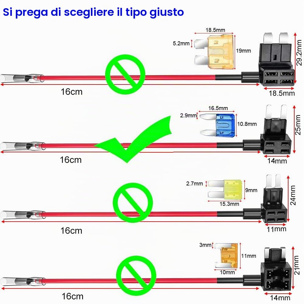 Gebildet 12V-24V Portafusibili ATM a Lama con 16AWG Filo, Piccolo Dimensioni ADD-a-Circuit Fusibili Tap, con 6pcs ATS Fusibili a Lama (3A/5A/7,5A/10A/15A/20A) e Estrattore di Fusibili (4pcs)