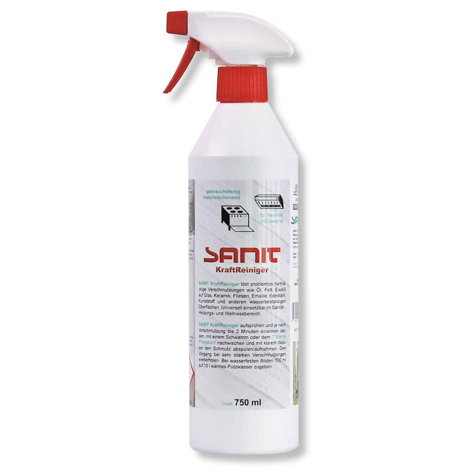 DEWEPRO-Set: SANIT KraftReiniger (3009) - 6 Flaschen à 750ml - Gebrauchsfertiger Allzweckreiniger gegen Öl, Fett und andere Verschmutzungen auf Oberflächen, inkl. 1 St. DEWEPRO® Single Scrubs