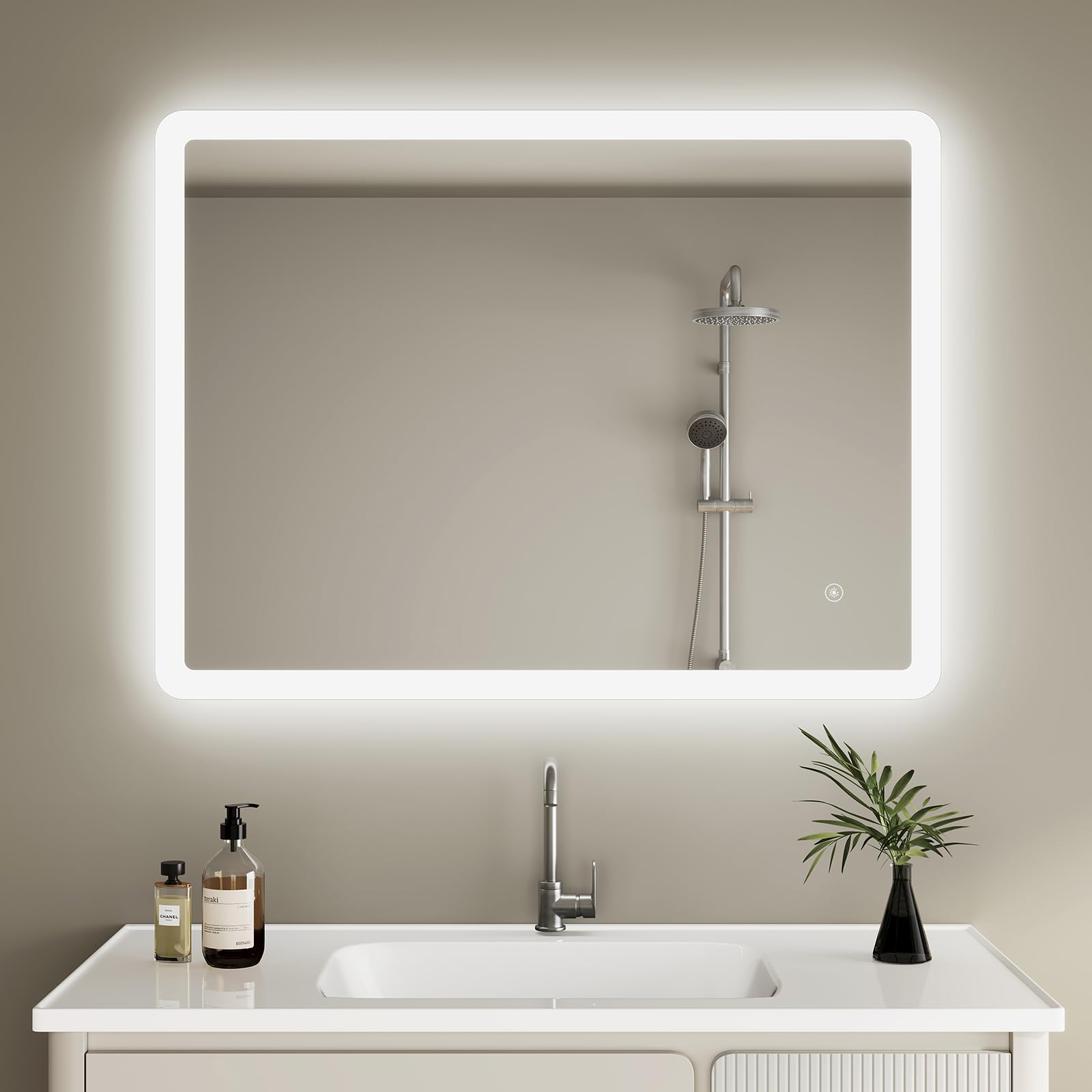 IMPTS Bathroom Mirror with Lighting 50 x 60 cm LED Bathroom Mirror Dimmable 6500 K Mirror Bathroom with Light Bathroom Light Mirror Wall Mirror with Touch Switch IP44 Waterproof