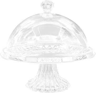 Yardwe Glass Cake Stand With Dome Raised Footed Round Clear Cloche Cover for Cupcake Display - Food Plate Holder With Glass Pan