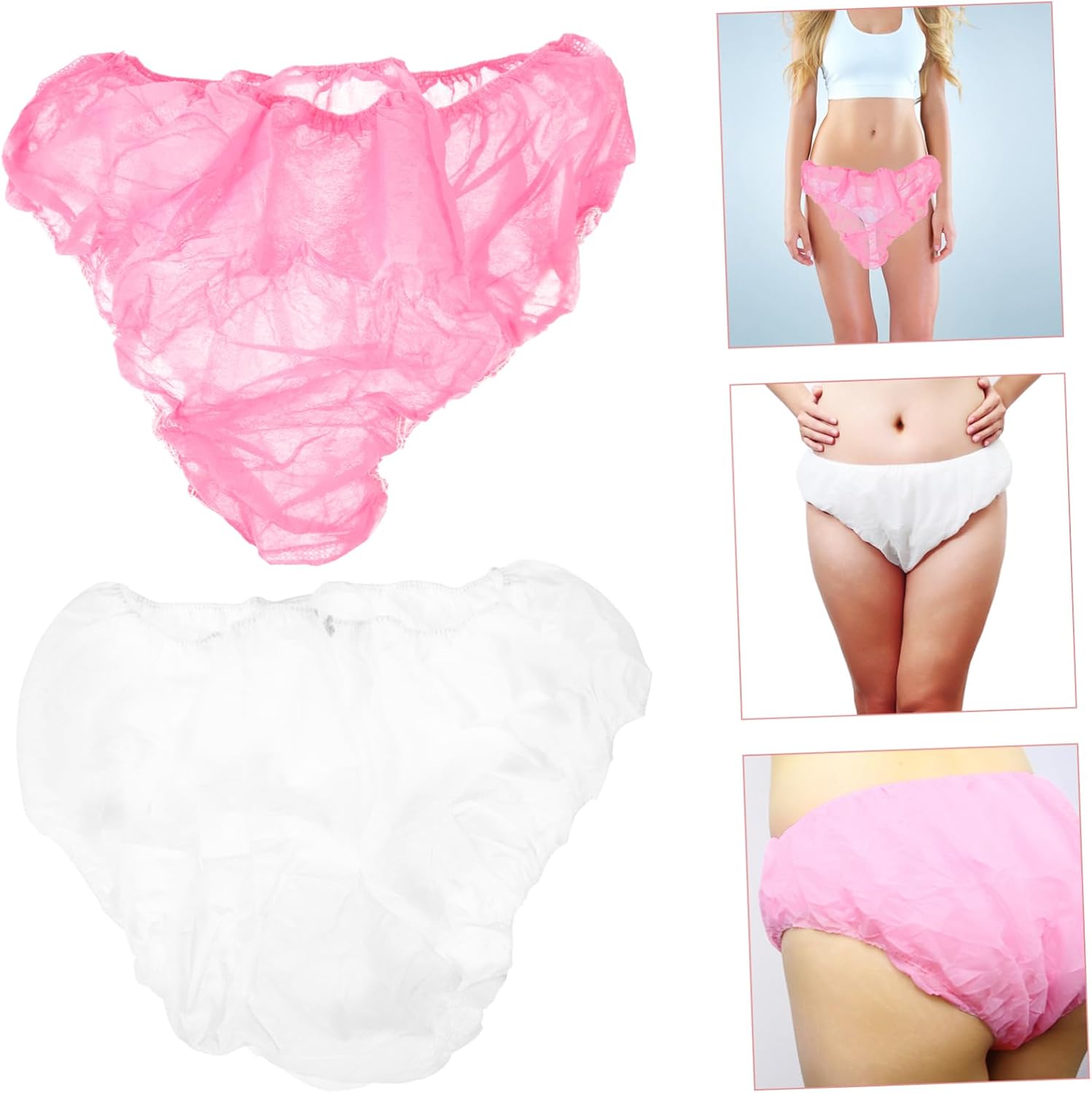 BESTYASH 30pcs Disposable Non-woven Panties for Women Lightweight Multifunctional Underpants for Sauna Spa and Travel Comfortable Elastic Briefs Pink and White