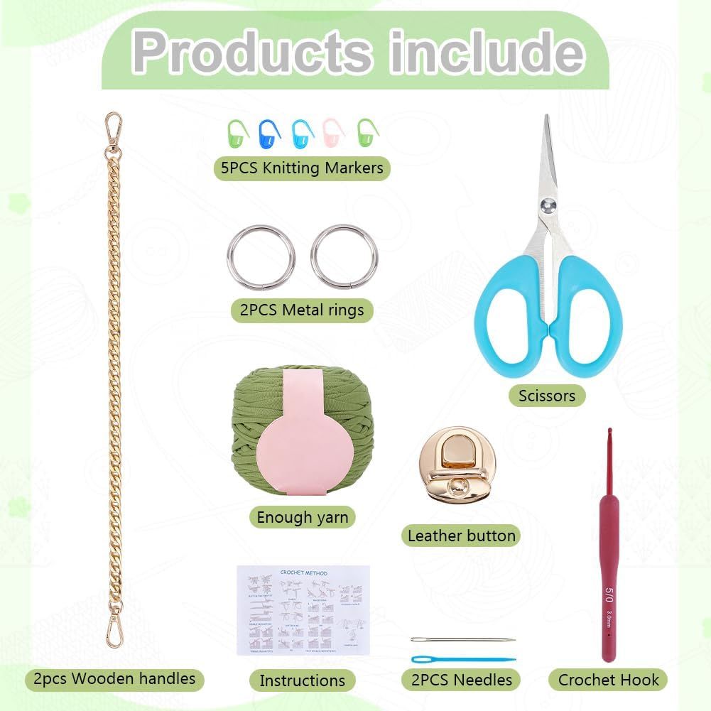 FREEBLOSS Crochet Crossbody Bag Kit Handbag Knitting and Crochet Kit with Chains English Instructions Handbag Making Kit for Craft Crocheting Kit for Beginners