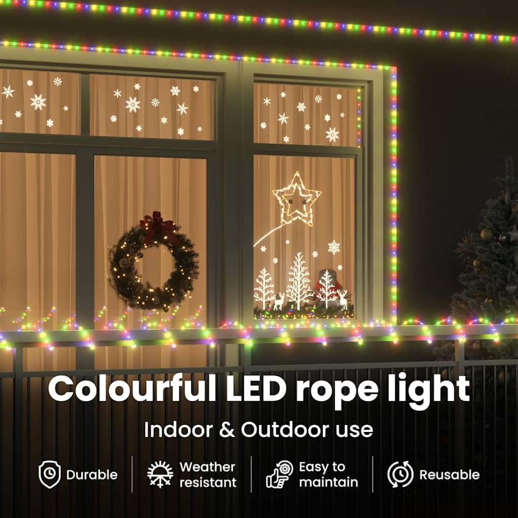 vidaXL Lichtseil mit 480 LEDs Mehrfarbig 20 m PVC, Wohnzimmer, flexible LED-Lichter, dekorative Lichterkette, innen, außen, Weihnachtsdeko