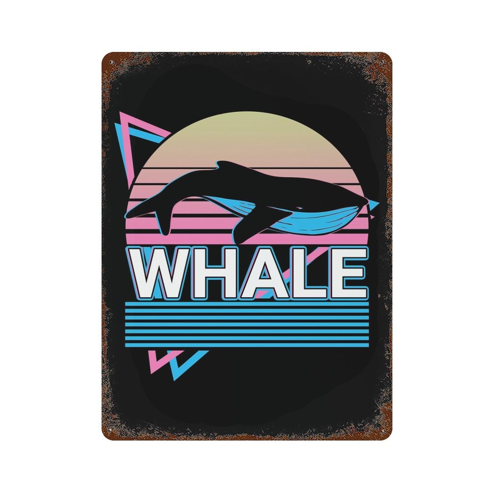 Rustic Tin Plaque Whale 15.7"x11.8", Rustic Home Decor for Office, Studio And Wall Decor
