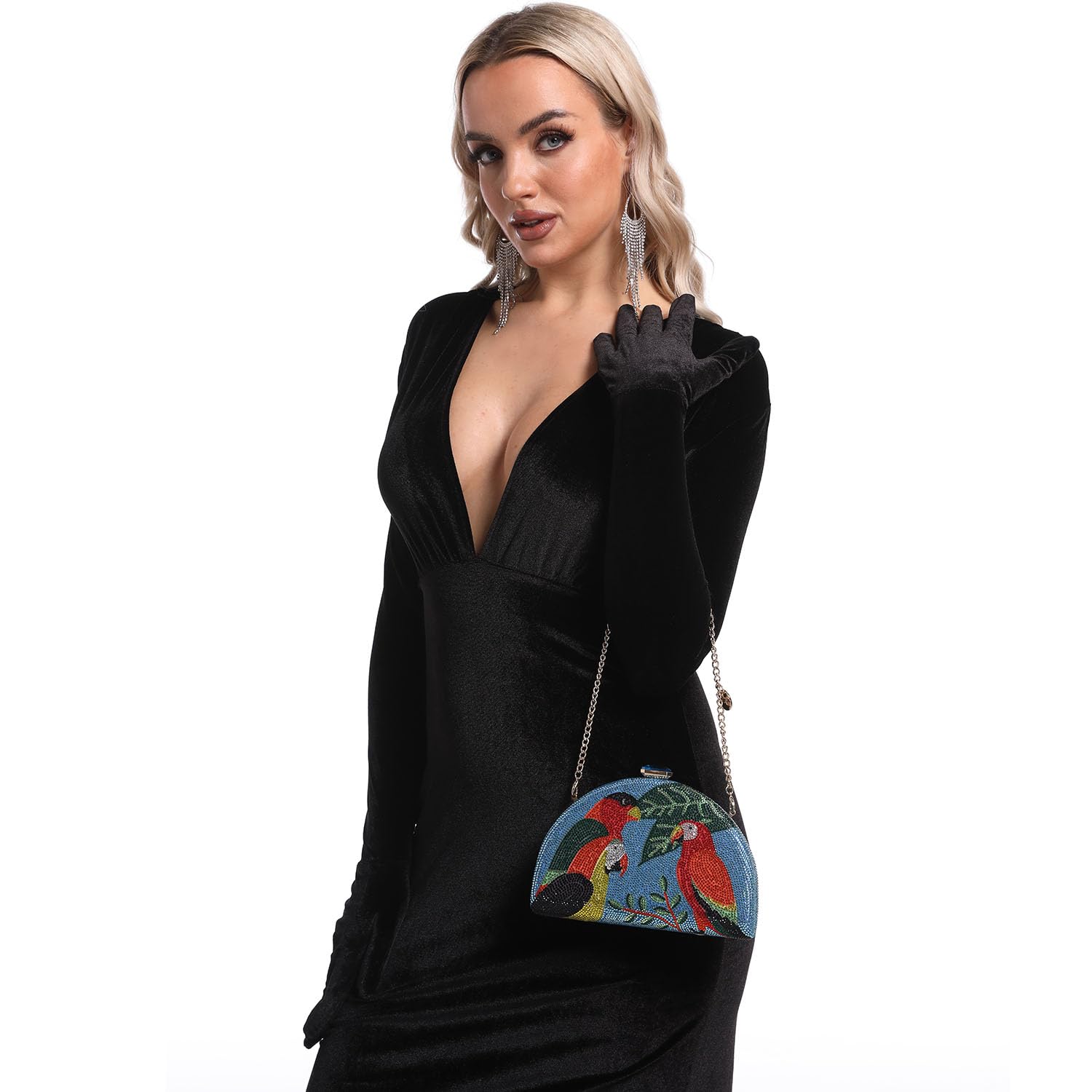 Boutique De FGG Bolso de mano formal con diamantes de imitación para mujer