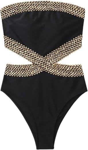Milumia Women's Stitch Detail Strapless One Piece Swimsuit Cut Out Bandeau Bathing Suit