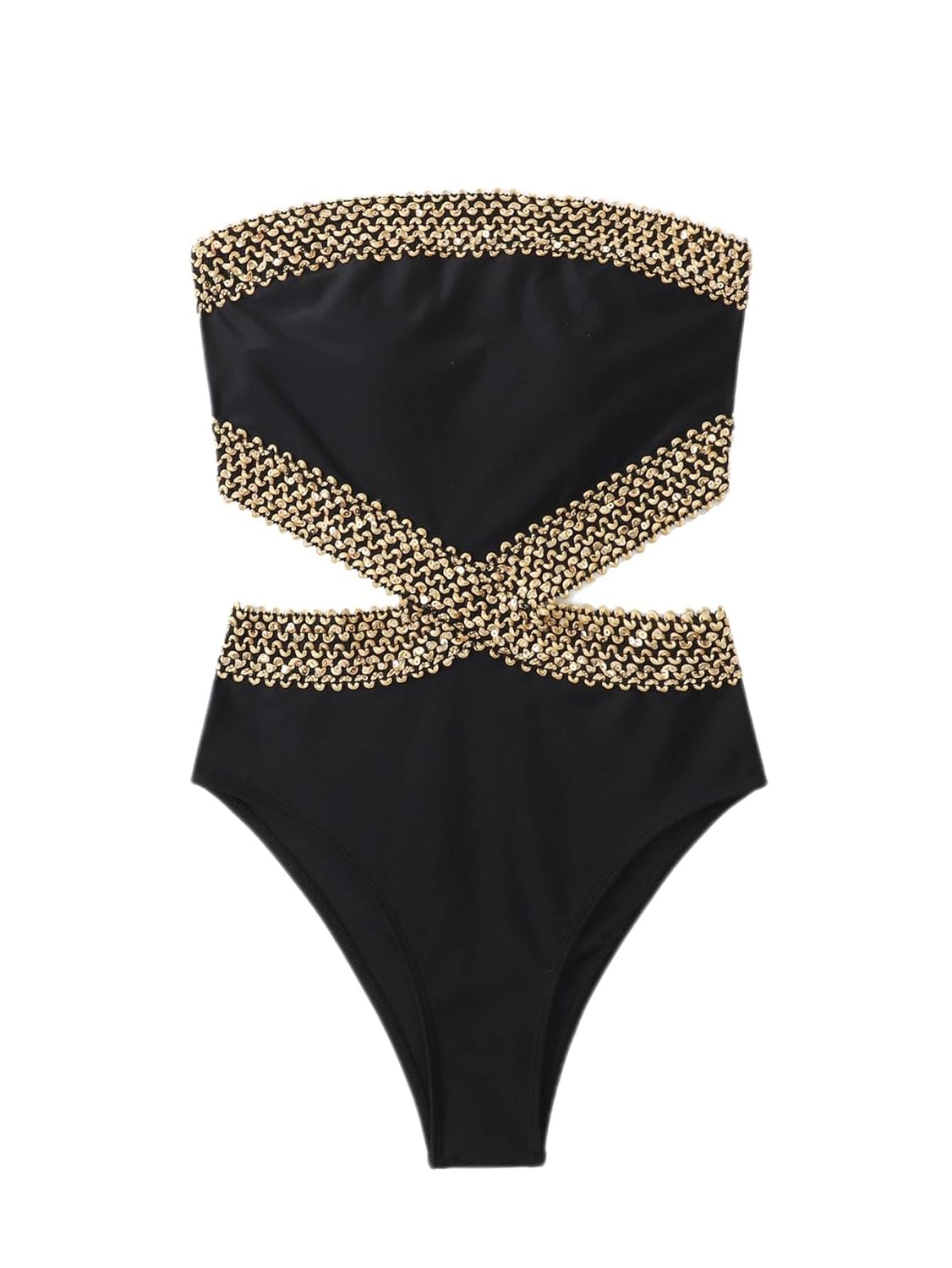 Milumia Womens Stitch Detail Strapless One Piece Swimsuit Cut Out Bandeau Bathing Suit