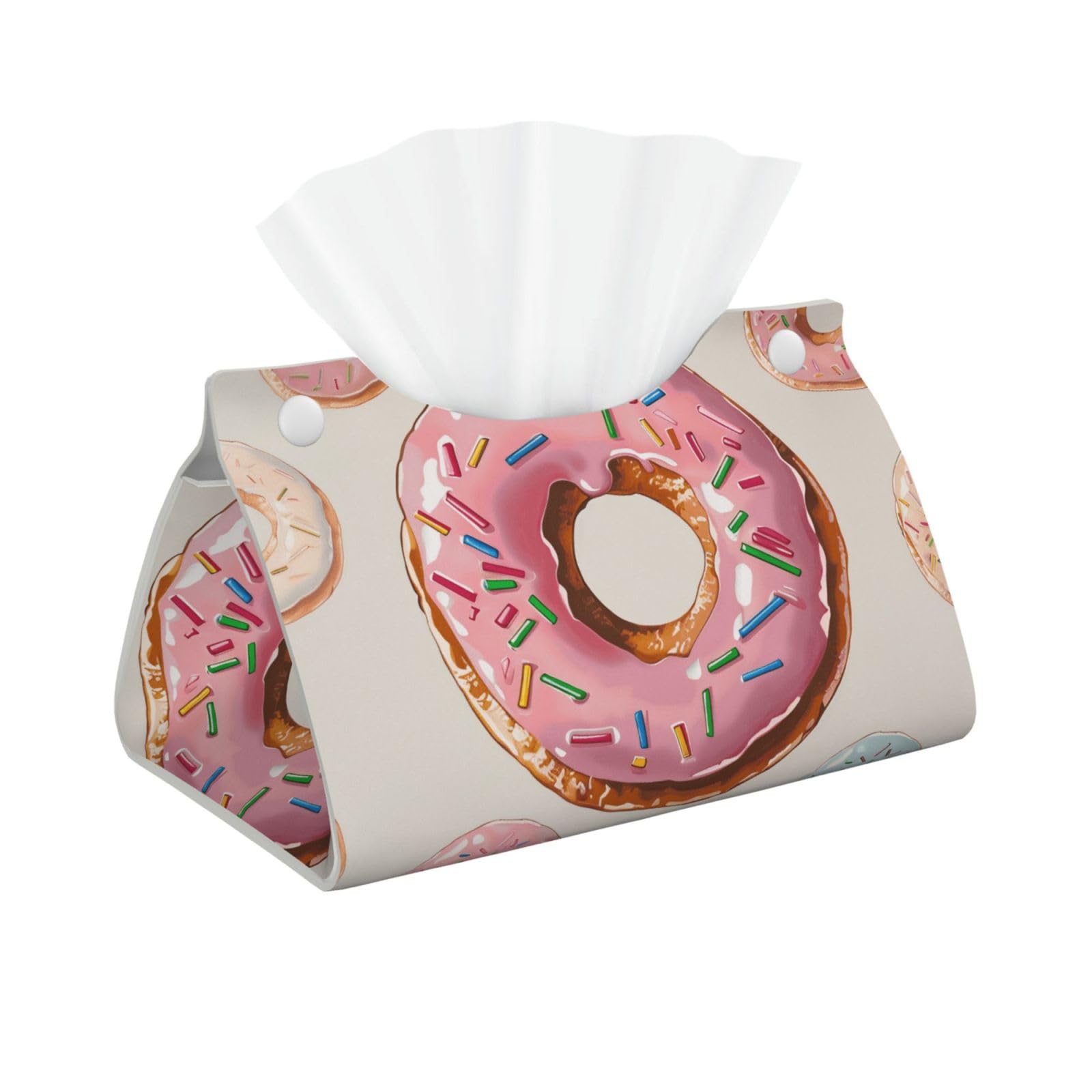 Donut Print Tissue Box Cover Foldable Tissue Storage Box Leather Tissue Cube Box Holder for Living Room Bedroom Office Car Home Decor