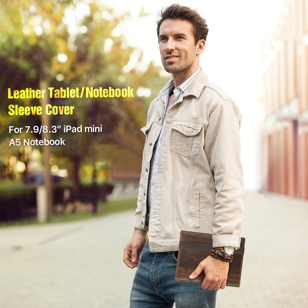 Kontakte Leder Business-Portfolio für Männer und Frauen elastisches Band Notizblock Ärmel kompatibel mit Karte, Bleistift, Pad mini, A5/B5 Dokumente (A5-fit ipad Mini 7,9 Zoll/8,3 Zoll)