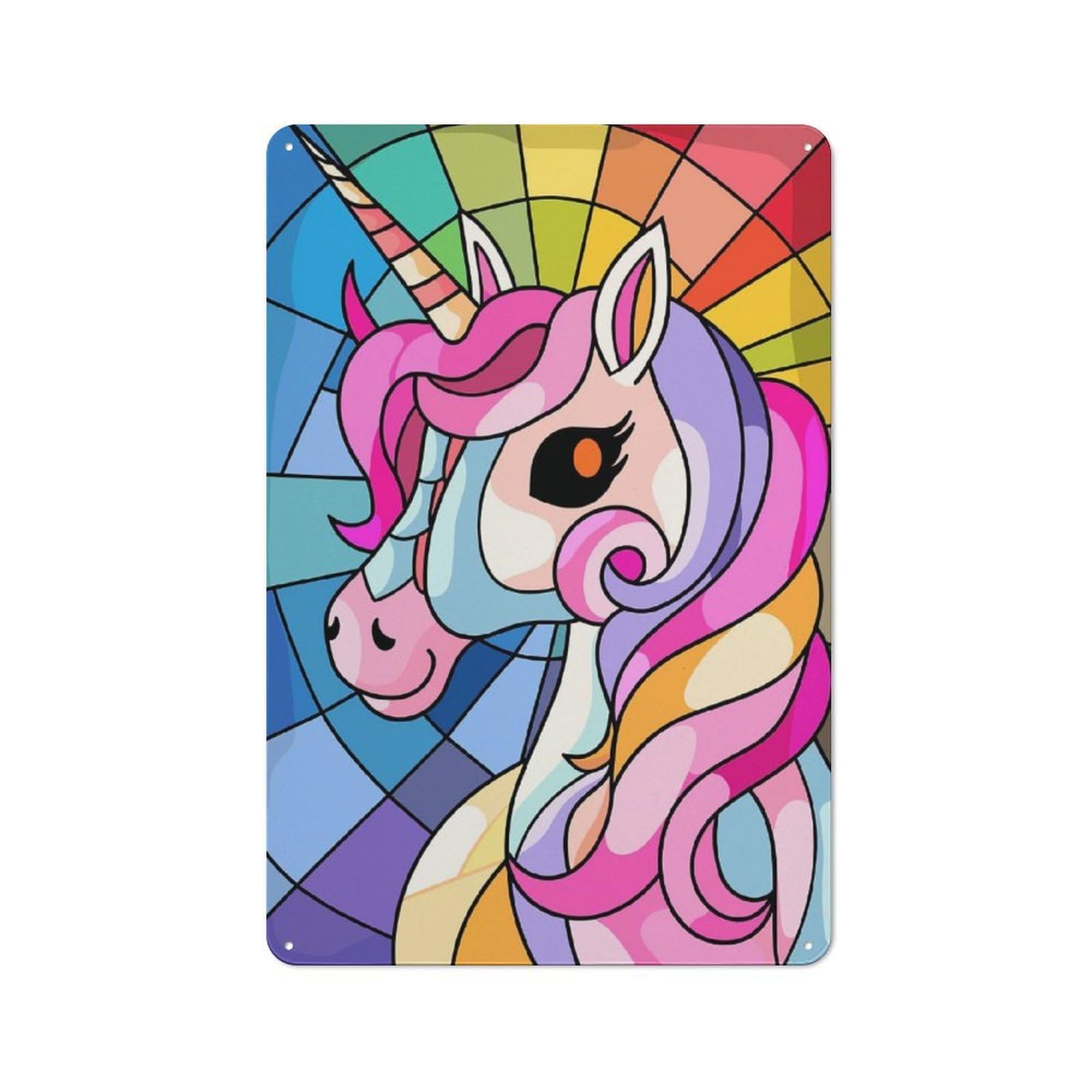 Junmoney Style-10 Outdoor Room Rustic Tin Sign 30X20cm Featuring Stained Glass Unicorn Portrait, Shed Wall Decor For Greenhouse, Garden Room, Cafe Or Entryway