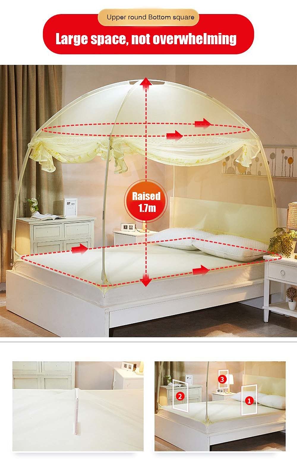 Mosquitera emergente, portátil, para Tienda de campaña, de Viaje, con Tres Puertas y Cremallera, fácil de Instalar y de Malla Fina, Ideal para dormitorios y Exteriores, 1150 x 200 cm.