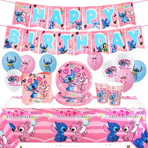 Rosa Ensemble de Vaisselle de Fête avec Thème,52pcs kit de Vaisselle D'anniversaire avec Assiettes,Gobelets, Serviettes, Nappe