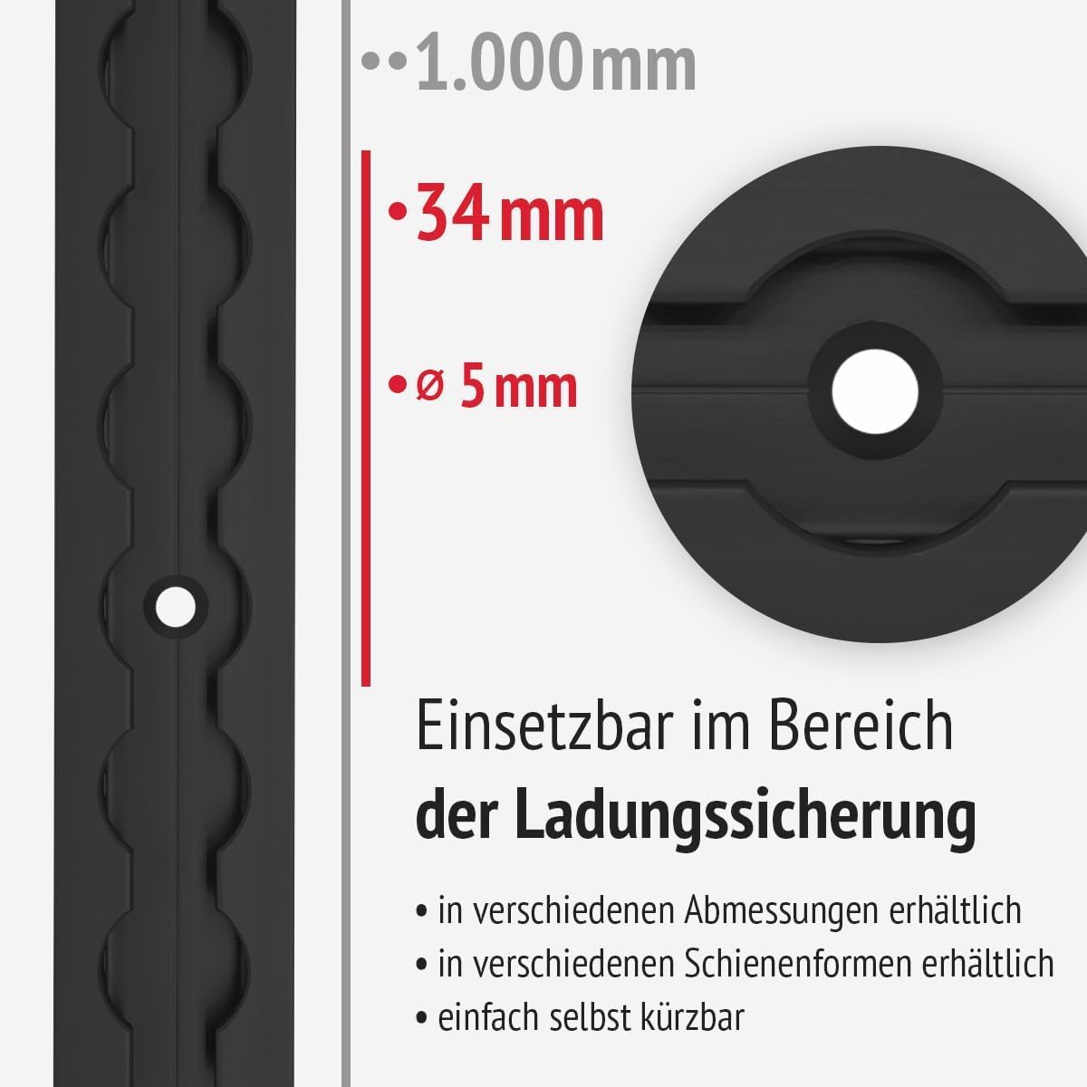 Airlineschienen mit Endkappen und Fittingen, 1.0 m, schwarz KTL-beschichteten, gebohrt, eckig, 34 x 9,6 mm | Zurrschiene | für Transporter, Wohnwagen, Sprinter (Starterset 2.3)