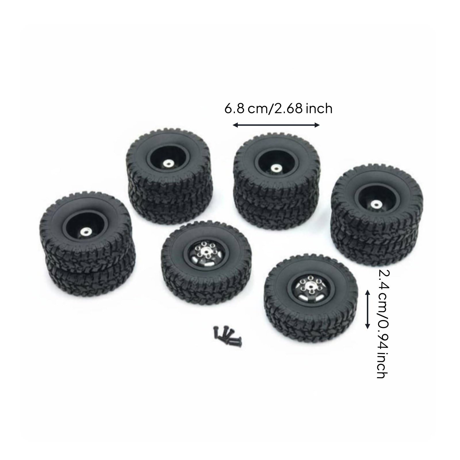 Baoblaze Electric Car Kit Ruote Rc 6x6 Cerchi Camion Metallo Pneumatici Gomma Doppie Posteriori Aderenza su Roccia Esagono 5mm Miglior Bilanciamento Set, Black