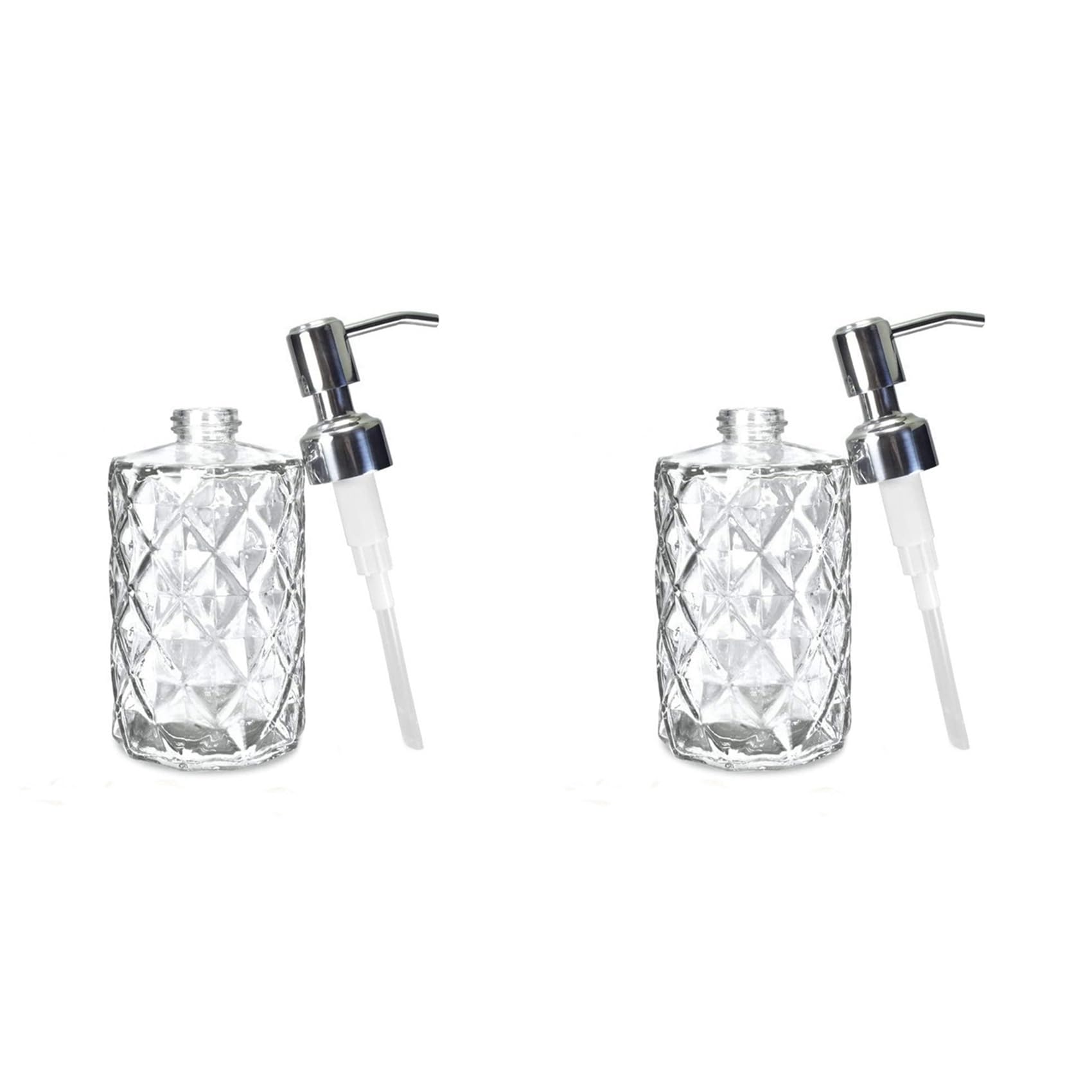 Hndhbfgrt 2X Embossed Glass Soap Dispenser with 304 Rustproof Stainless Steel Pump, Bathroom Soap Dispenser