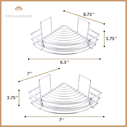 Miniatura 3 de RoyalHouse Organizador de ducha esquinero de acero inoxidable con dos ganchos, autoadhesivo con pegamento o montaje en pared con tornillos,
