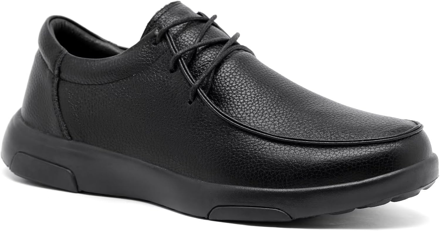 OrthoComfoot Men's Orthopedic Leather Dress Walking Shoes: Casual Plantar Fasciitis Fashion Sneakers with Arch Support, Comfortable Orthotic Business Work Oxfords for Foot and Heel Pain Relief 11.5 W1-black