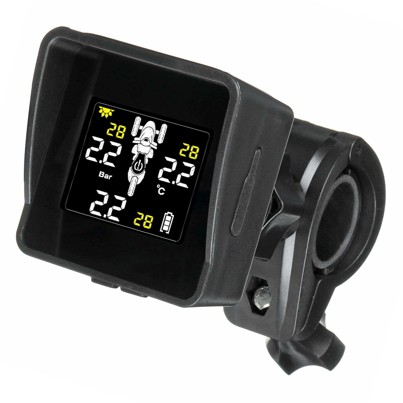 Solarny bezprzewodowy system monitorowania ciśnienia w oponach motocyklowych, TPMS, wyświetlacz LCD, 3 czujniki zewnętrzne
