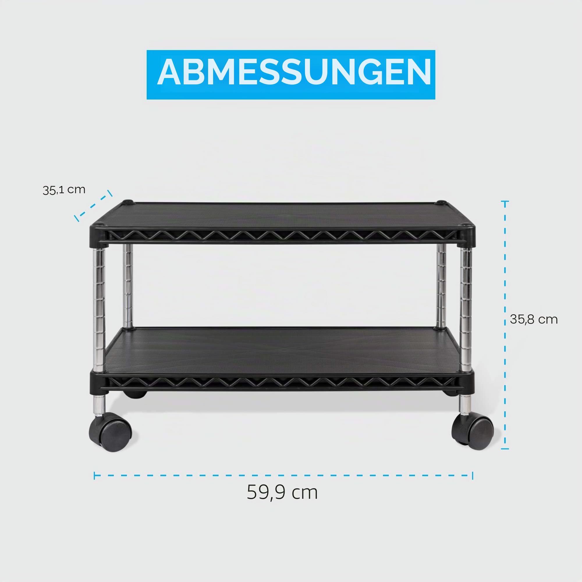 Druckerständer, Druckerwagen, Untertisch-Druckerständer, Druckertisch für kleine Räume, Rollwagen mit Tischplatte, Heimdruckerständer mit Rädern, Kopierständer, 61 x 35,6 cm (Regular, Schwarz)