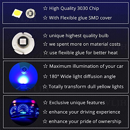 Image of WLJH 10x Blue T4.2 Neo Wedge Led 3030 Chipest 10mm Base Car Instrument Cluster Dashboard Heater Bulb HVAC AC Climate Control Lamps Switch Indication Interior Light Replacement | 3030 SMD, 9454848, Dash Cluster and Clock Lights, Climate Control and HVAC Light, Direct Replacement, 10-Pack