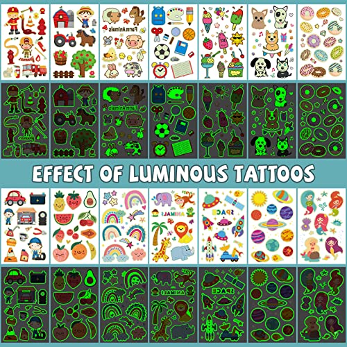 Emome 600+ Mix Styles Glow Kids Tattoos For Party Supplies,Luminous Temporary Tattoos Stickers For Girls Boys,Fake Tattoos Kids Birthday Party Favors (56 Sheets) #TOP3