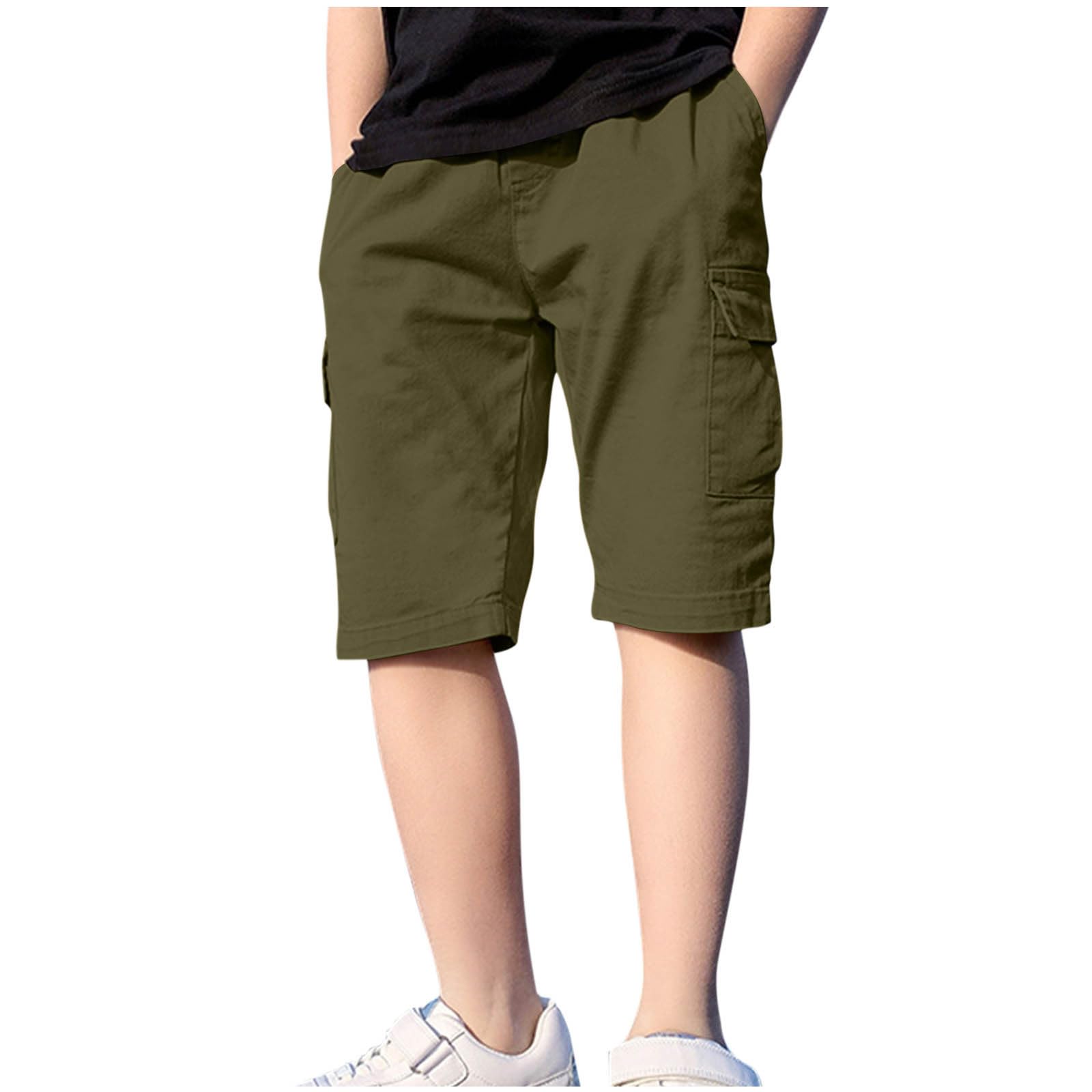 duxyoz Boys Cargo Bermuda Shorts School Uniform Chino Shorts Kids Summer Pull On Elasticated Waist Pants Lightweight Breathable Comfy Sports Trousers Casual Sweat Short with Multi-Pockets 7-8 Years