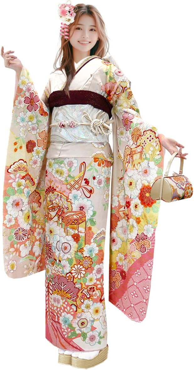 振袖フルセット 白 ピンク 成人式 草履バック付き 帯 小物一式 S-191