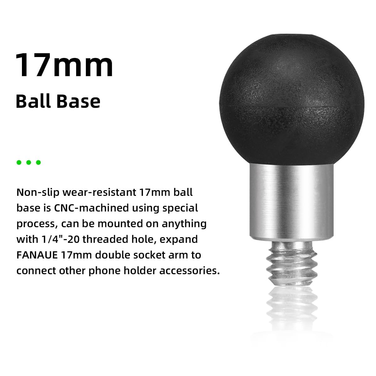 FANAUE Adattatore Testa A Sfera 17mm Filetto 1/4 Per Garmin E Bracci RAM: Gommatura Antiscivolo, Rotazione 360°, Peso 19g - 3