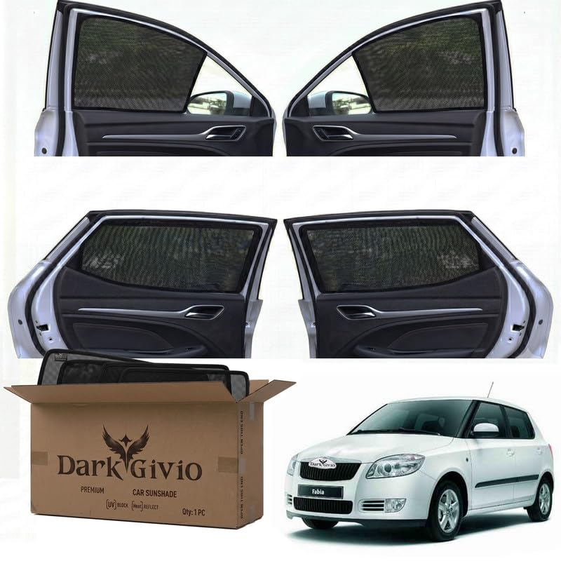 Image of Car Window Sun Shade Protector for Fabia | Exact Fit Non-Magnetic Half Cut Sunshade (Set of 4 /6) | UV Blocker Side Window Car Curtains & Interior Accessory
