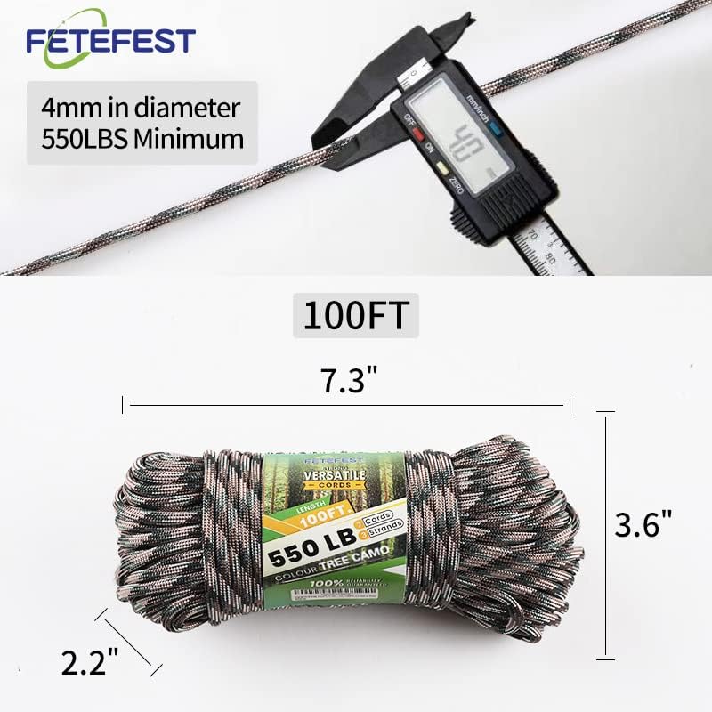 Namvo 550 Paracord Mil Spec Type III 7 Strand Parachute Cord Total Length 100ft / 30 Meters, Red + White Camouflage