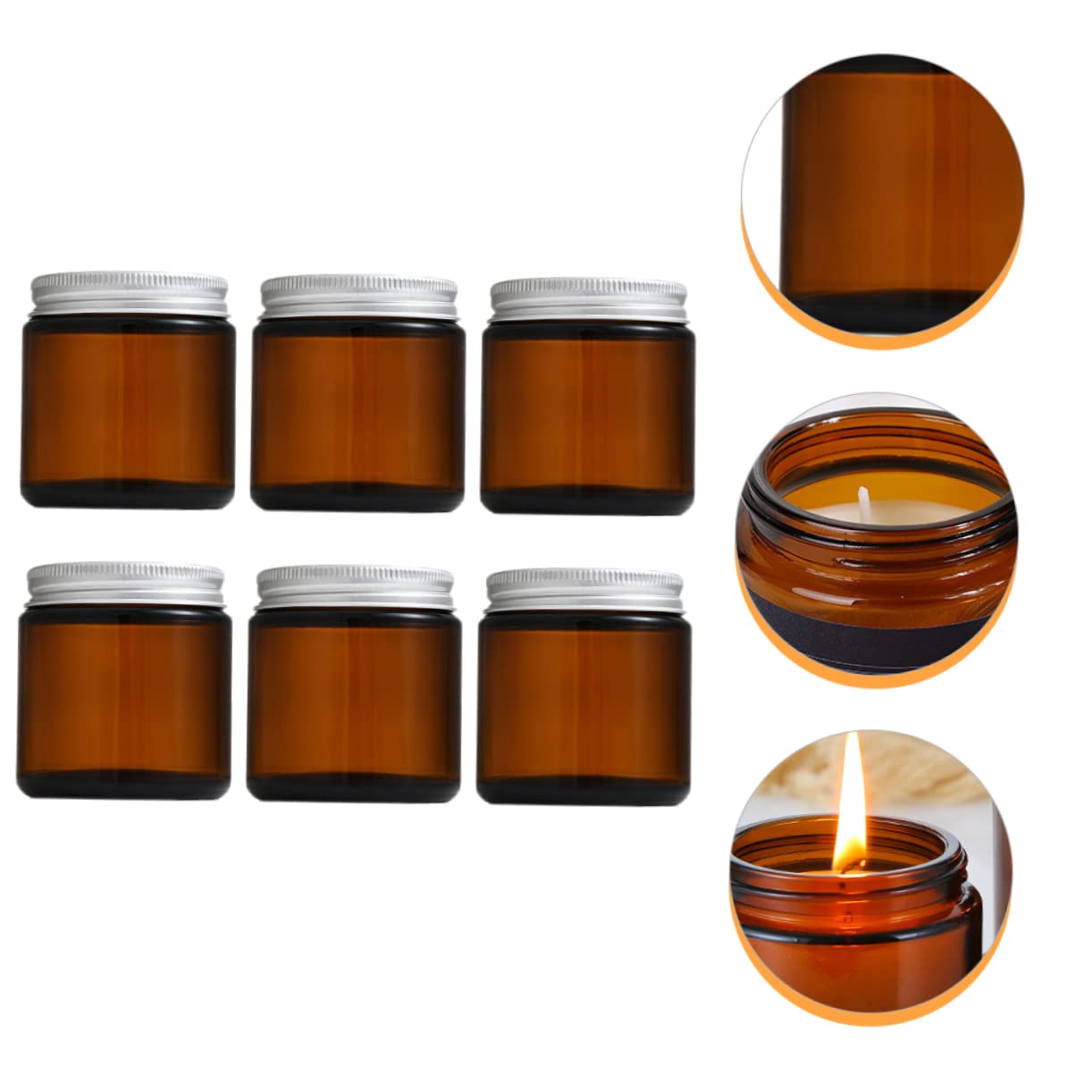 LIFKOME Pots à Bougie avec Couvercles 120g en Alliage D'aluminium, Récipients Remplissables 6pcs en Verre Marron pour Fabrication de Bougies Artisanales