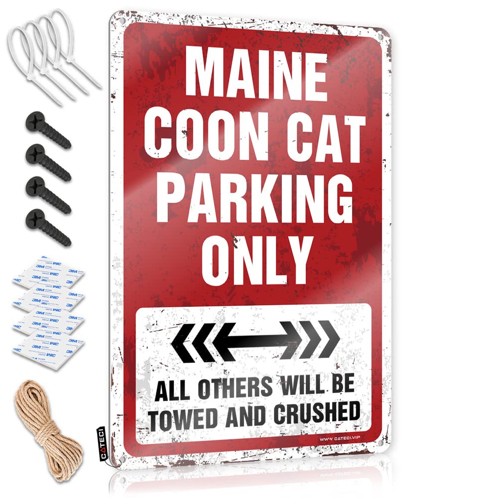 Fzfn Men's Colour Handmade Cool Wall Decor, Man Cave Stuff Reusable Maine Coon Cat Parking Only | Farmhouse Mountain Decor(20X30cm)