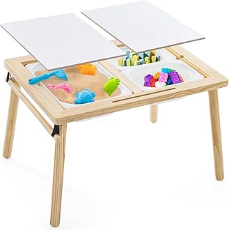SOOPURKIDS Sensory Tables for Toddlers,Kids Table with 3 Storage Bins, Activity Table with 7 Sand Toys, Indoor/Outdoor Play Sand Table, Gifts for Boys and Girls
