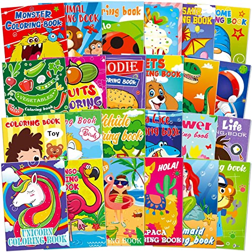 Omgouue 24PCS Small Coloring Books for Kids Ages 2-4,4-8,Birthday Party Favors Gifts Goodie Bags Stuffers Holiday Supplies Includes Unicorn Dinosaur Animal Mermaid