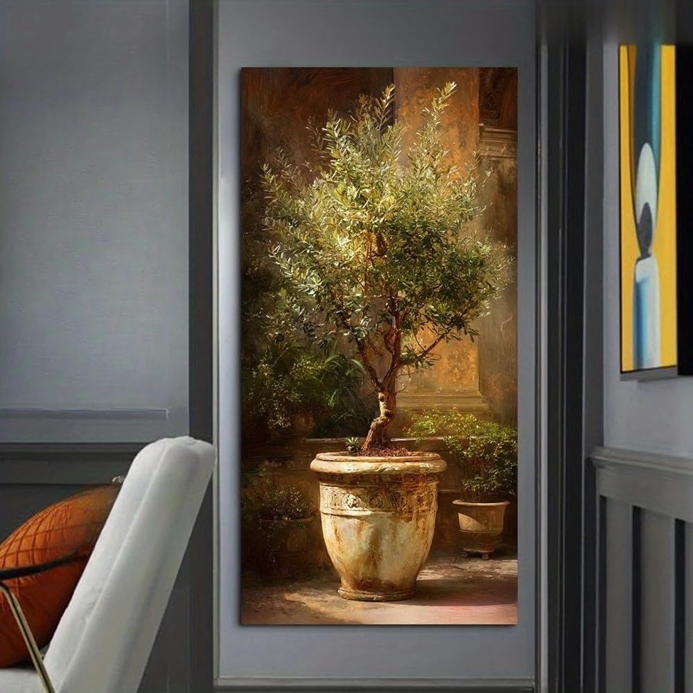 GKUVBF Tableau moderne sur toile représentant un olivier, grand format abstrait en forme de pot, idéal pour la décoration du salon et du bureau (60 x 120 cm/sans cadre)