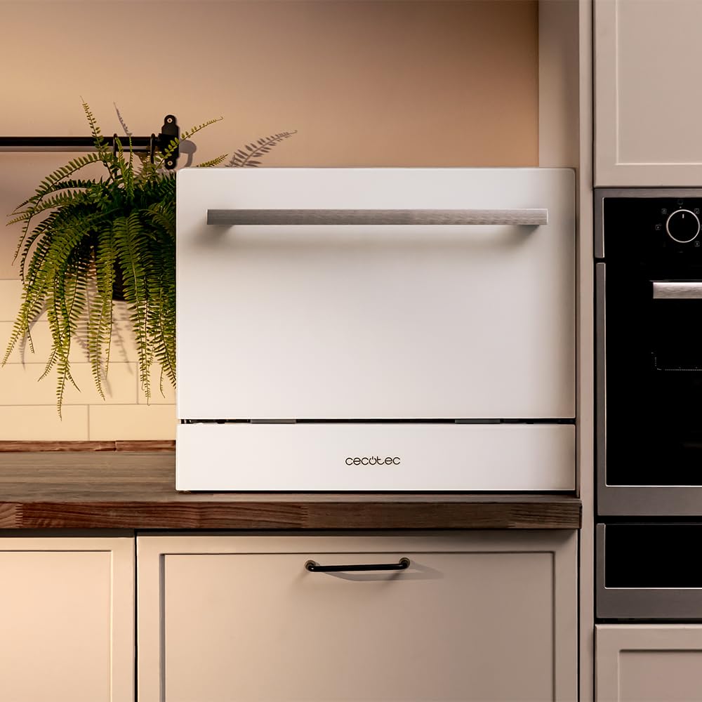 Cecotec Lavastoviglie Compact 6 Posate Bolero Aguazero 2400 White Glass, 1380 W, Finitura vetro bianco, 5 programmi, Controllo pannello touch, Programmabile fino a 24 ore, Child Lock e cestino per